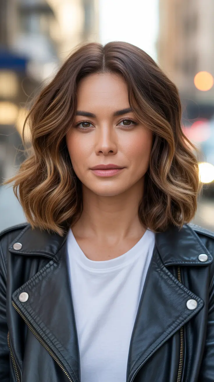 Fresh hair color ideas 2026 for an instant glow-up - City chic chocolate lob with soft golden edges