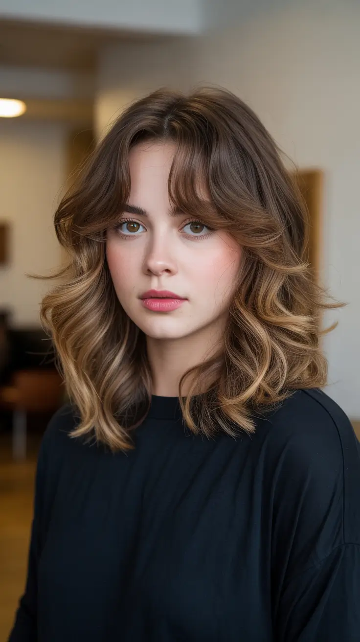 Fresh hair color ideas 2026 - Soft mushroom brown lob with curtain bangs