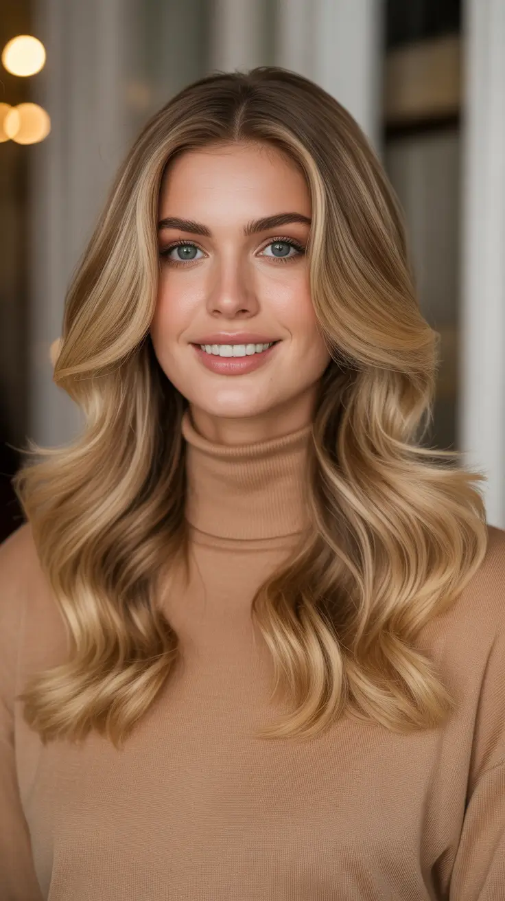 Fresh hair color ideas 2026 - Milk tea blonde with polished Hollywood waves