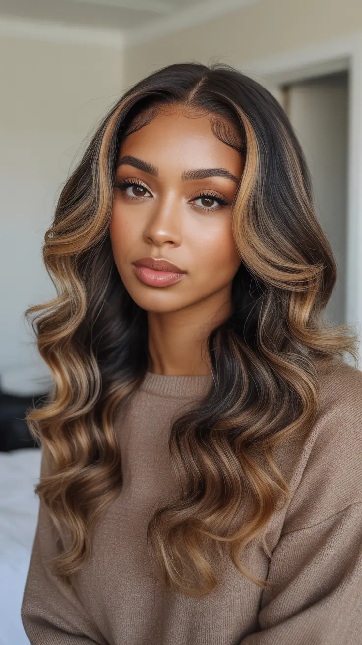 Cool hair color for brown skin 2026 Soft Sand Caramel Waves