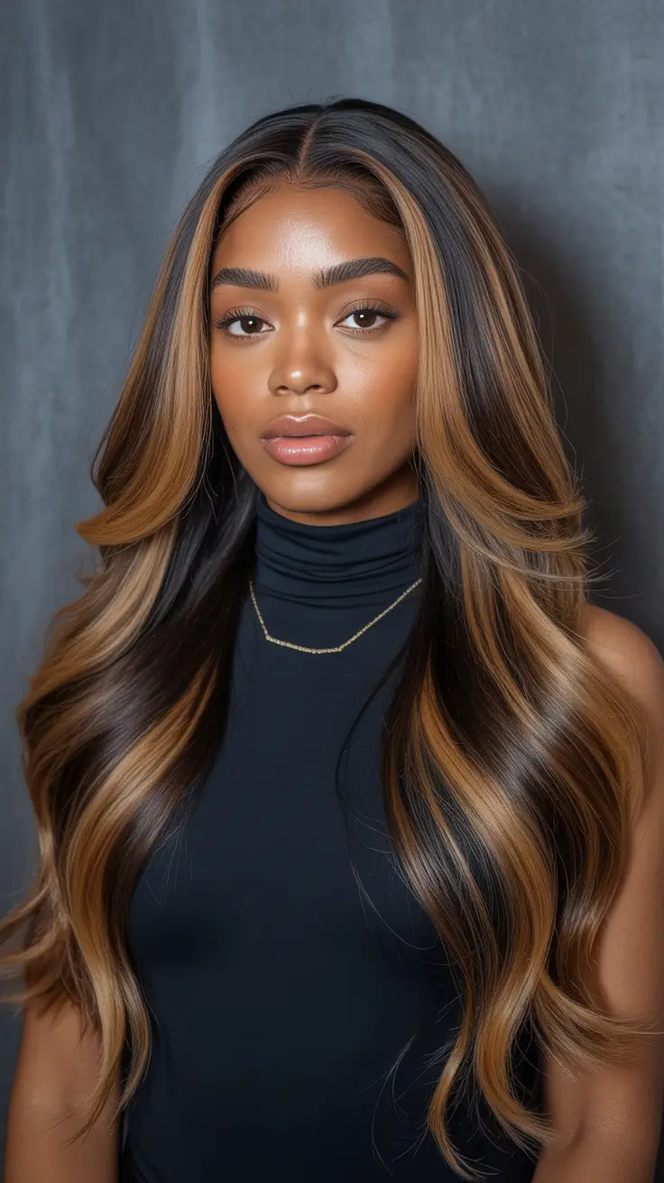 Cool hair color for brown skin 2026 High-Contrast Golden Face Frame