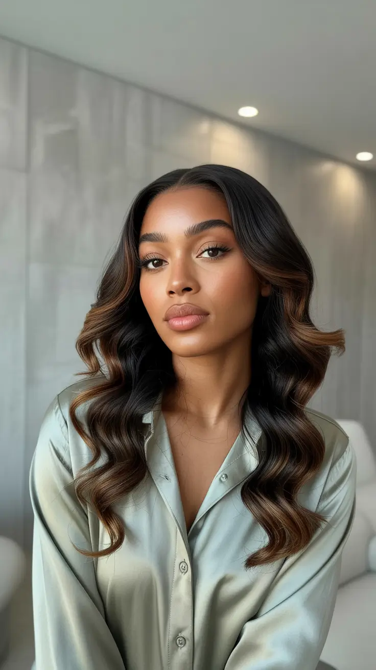 Cool hair color for brown skin 2026 Glossy Chocolate Brown Glam Waves