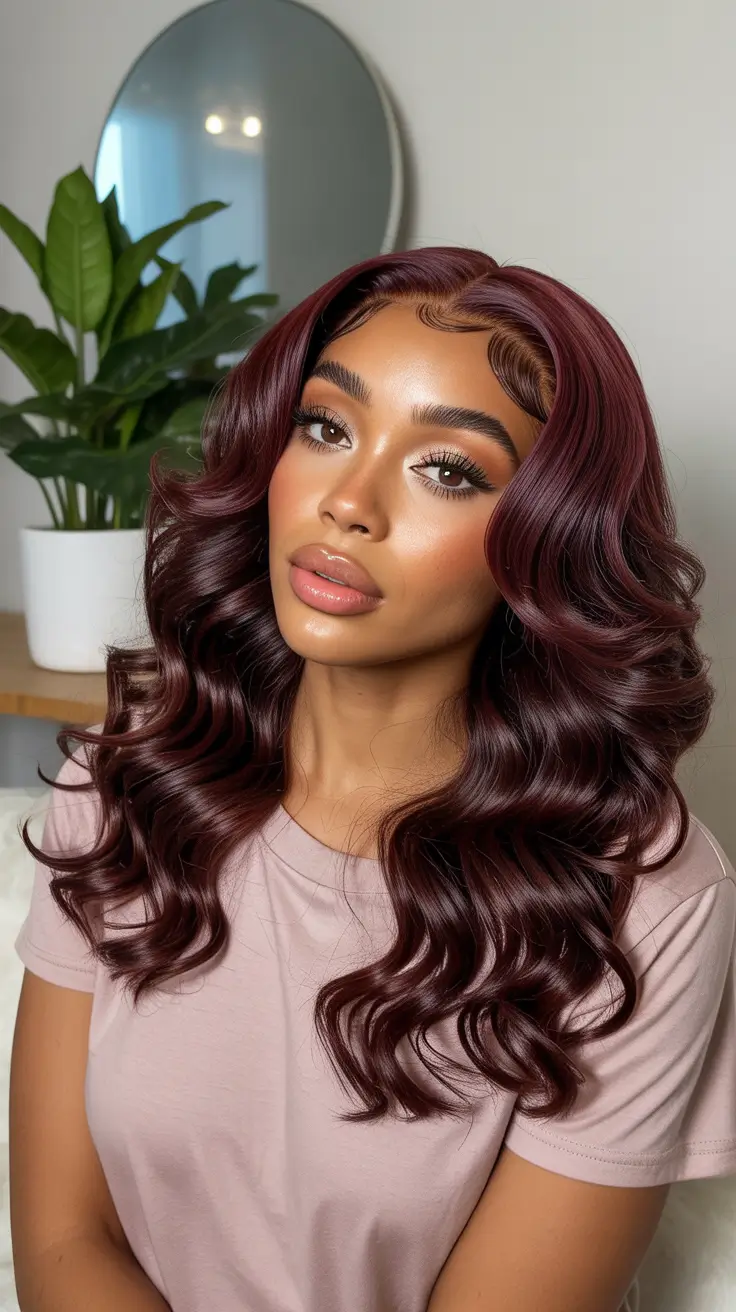 Cool hair color for brown skin 2026 Deep Berry Waves For Trendy Contrast