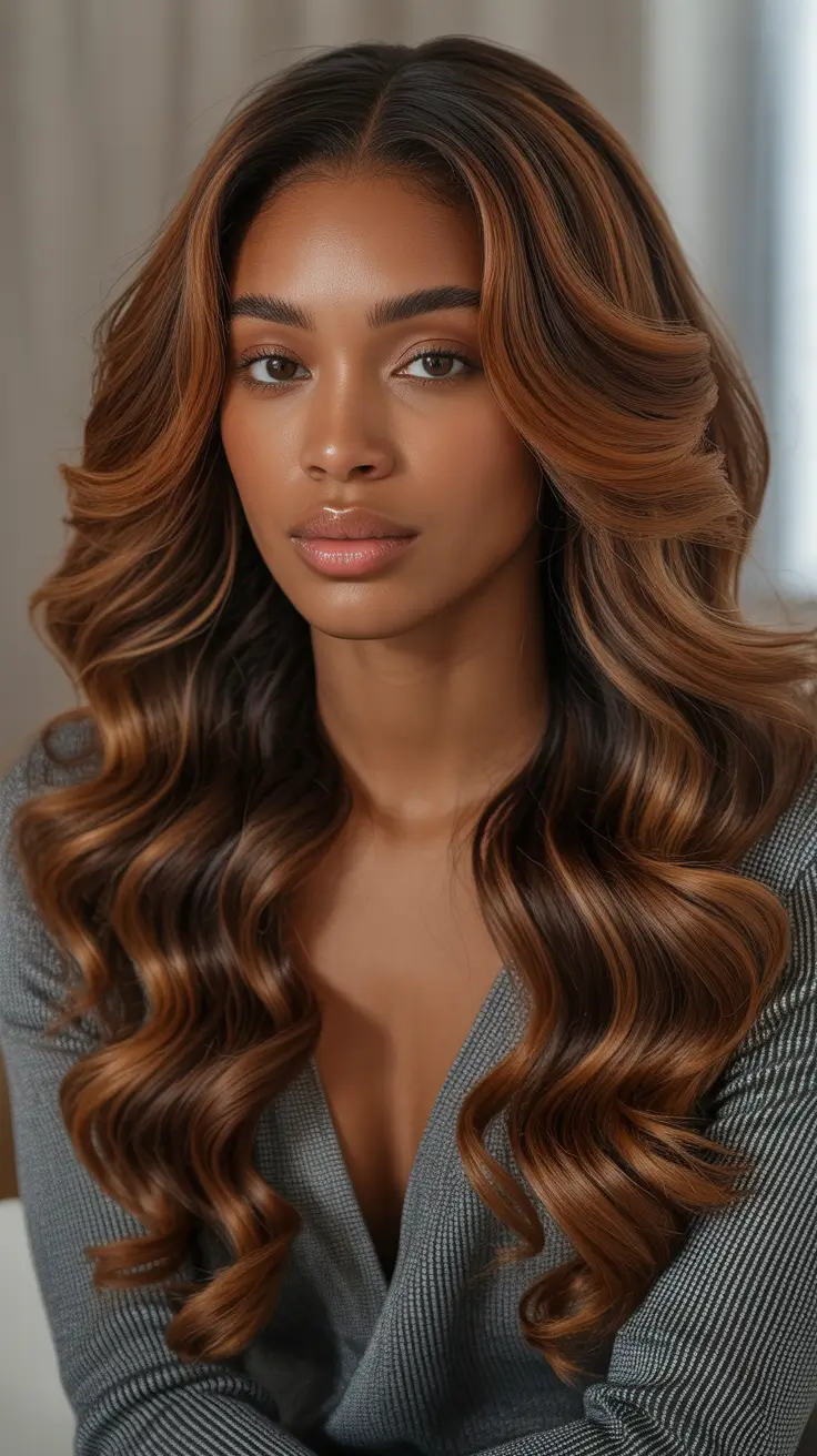 Cool hair color for brown skin 2026 Caramel Chocolate Waves For Everyday Glam