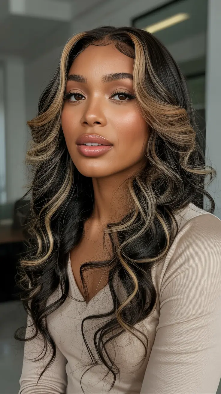 Cool hair color for brown skin 2026 High Contrast Blonde Money Pieces