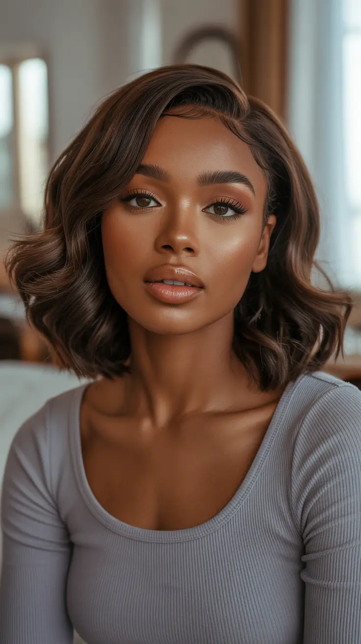 Best Hair Color For Dark Skin 2026 Chocolate Brown Bob With Clean Lines