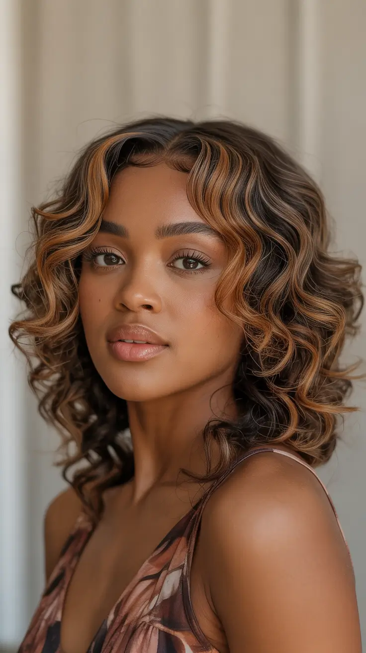 Best Hair Color For Dark Skin 2026 Soft Caramel Halo Curls For Easy Summer Days