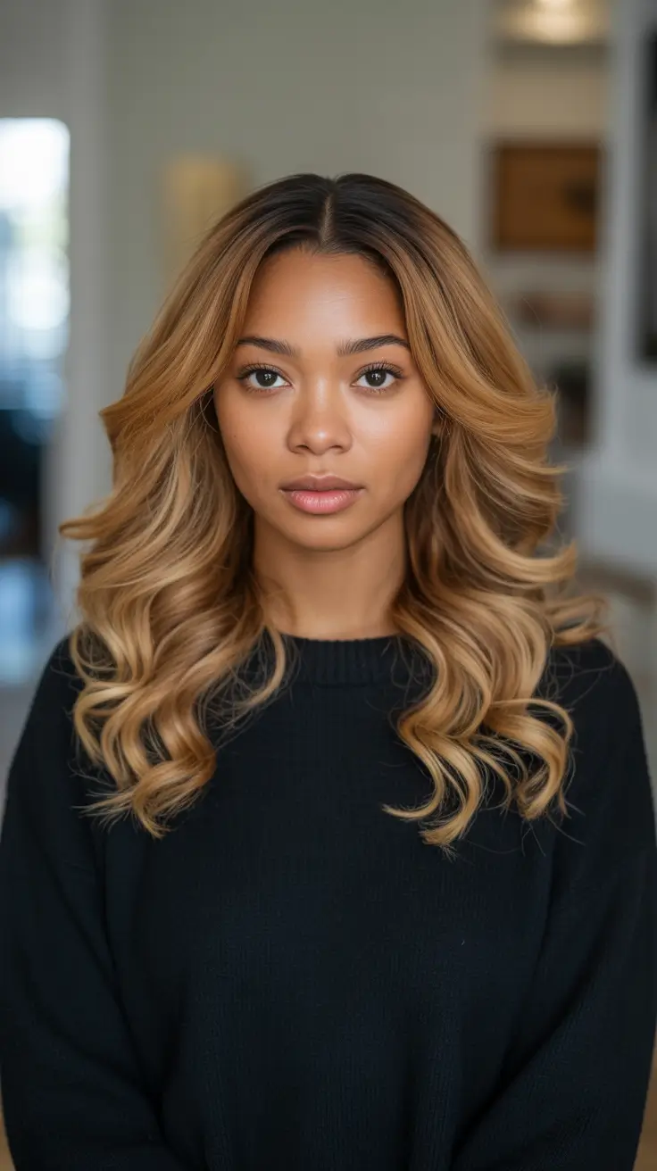 Best Hair Color For Dark Skin 2026 Buttery Beach Blonde With Soft Root Melt