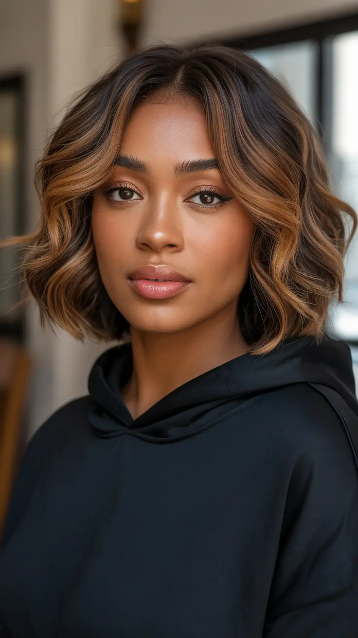 Best Hair Color For Dark Skin 2026 Caramel Bob With Effortless City-Girl Vibes
