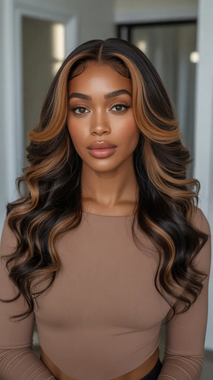 Best Hair Color For Dark Skin 2026 Bronzed Ribbon Balayage On Luxurious Length