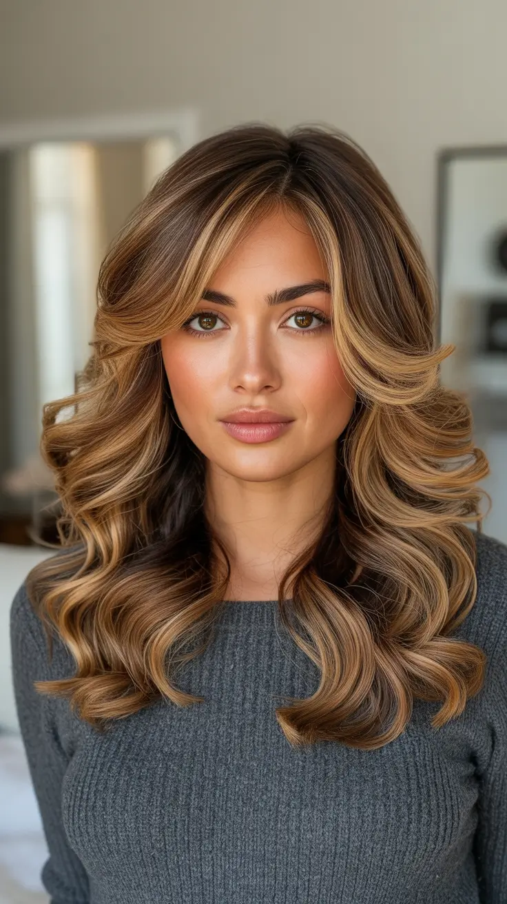 Best Hair Color For Tan Skin 2026 - Golden Ribbons With Soft Curtain Bangs