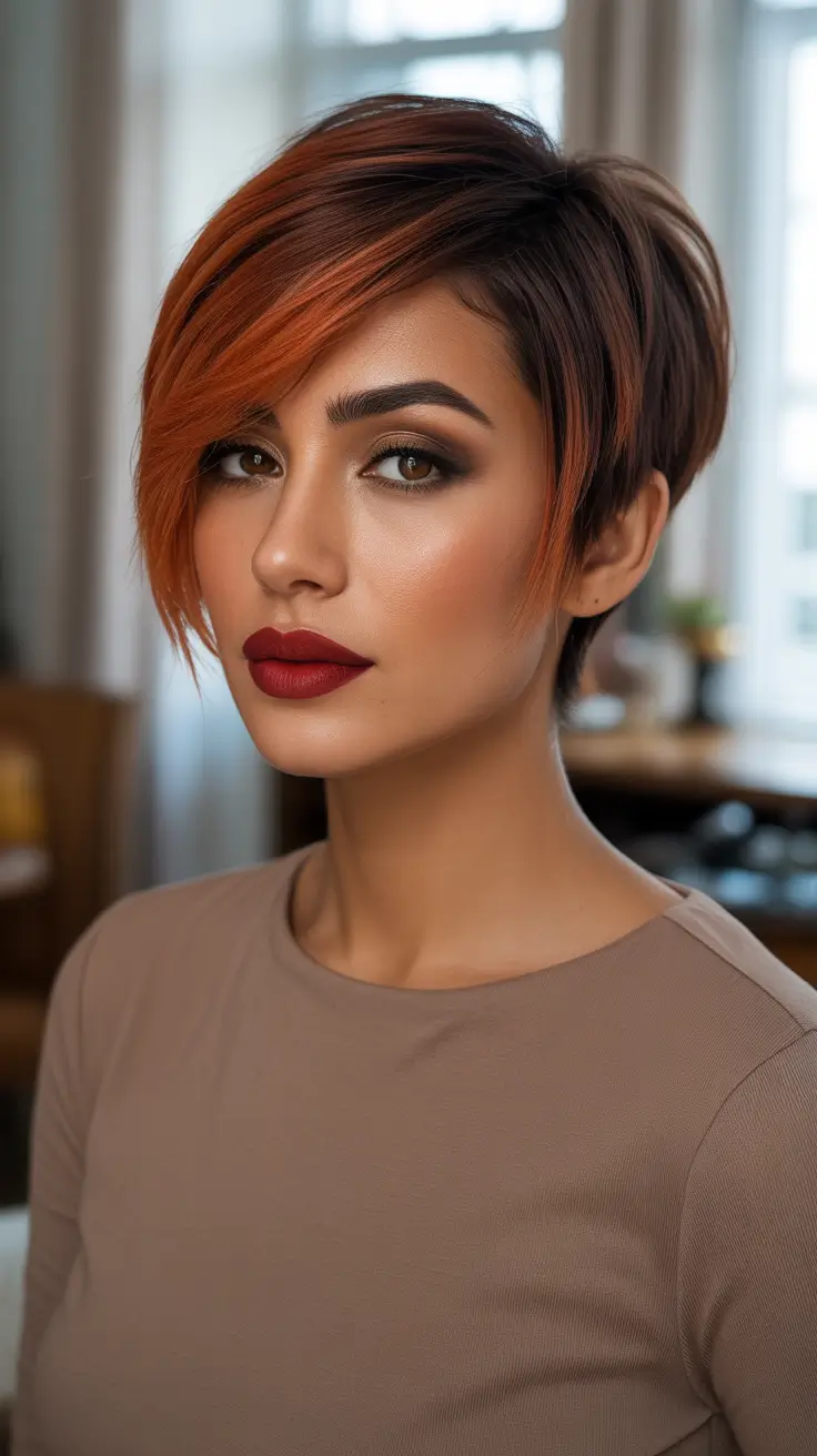 Best hair color for tan skin 2026 - Fiery Copper Pixie For Bold Tan Skin Energy