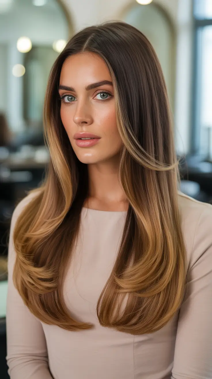 Best Hair Color For Tan Skin 2026 - Long Caramel Ombre For Sleek Tan Lengths