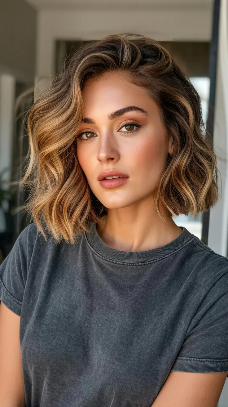 Best hair color for tan skin 2026 - Textured Honey Bob For Fresh Tan Skin Contrast