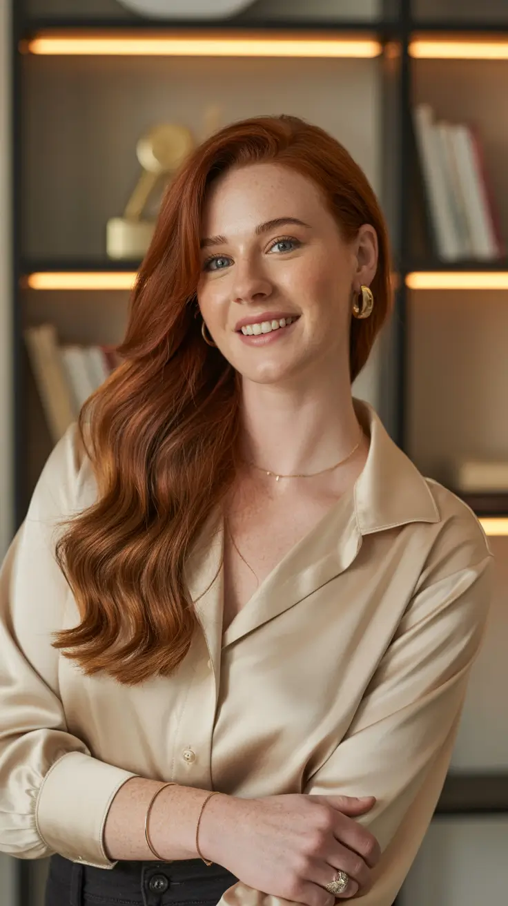 Smart hair color ideas 2026 for every skin tone - Office Ready Auburn With Satin Shine