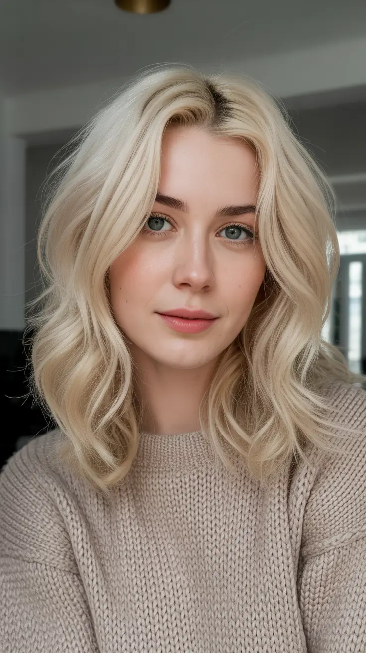 Best Hair Color For Light Skin 2026 - Cool Vanilla Blonde Sweater Waves