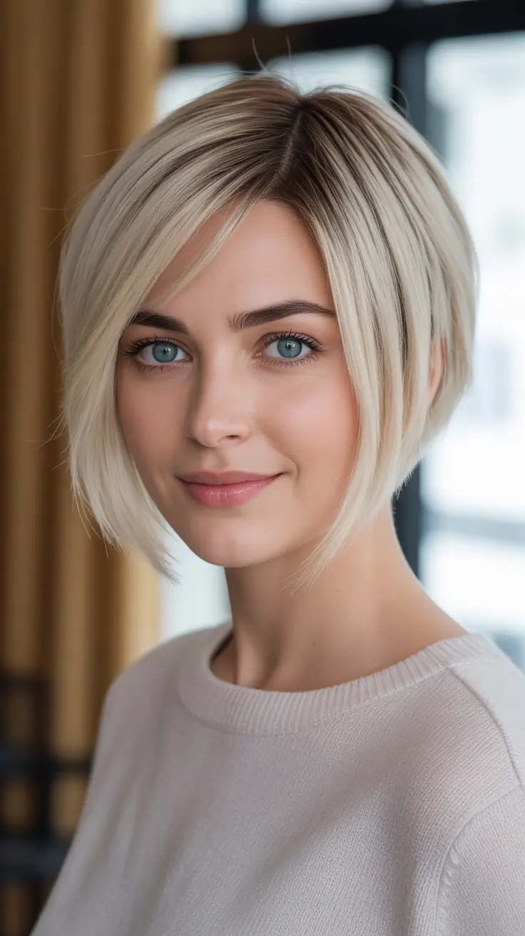 Best Hair Color For Light Skin 2026 - Chic Platinum Bob With Soft Shadow Root