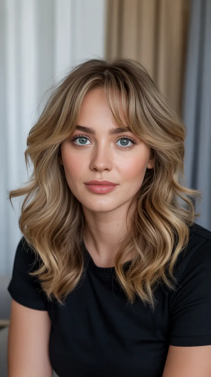 Best Hair Color For Light Skin 2026 - Soft Honey Blonde With Airy Curtain Bangs