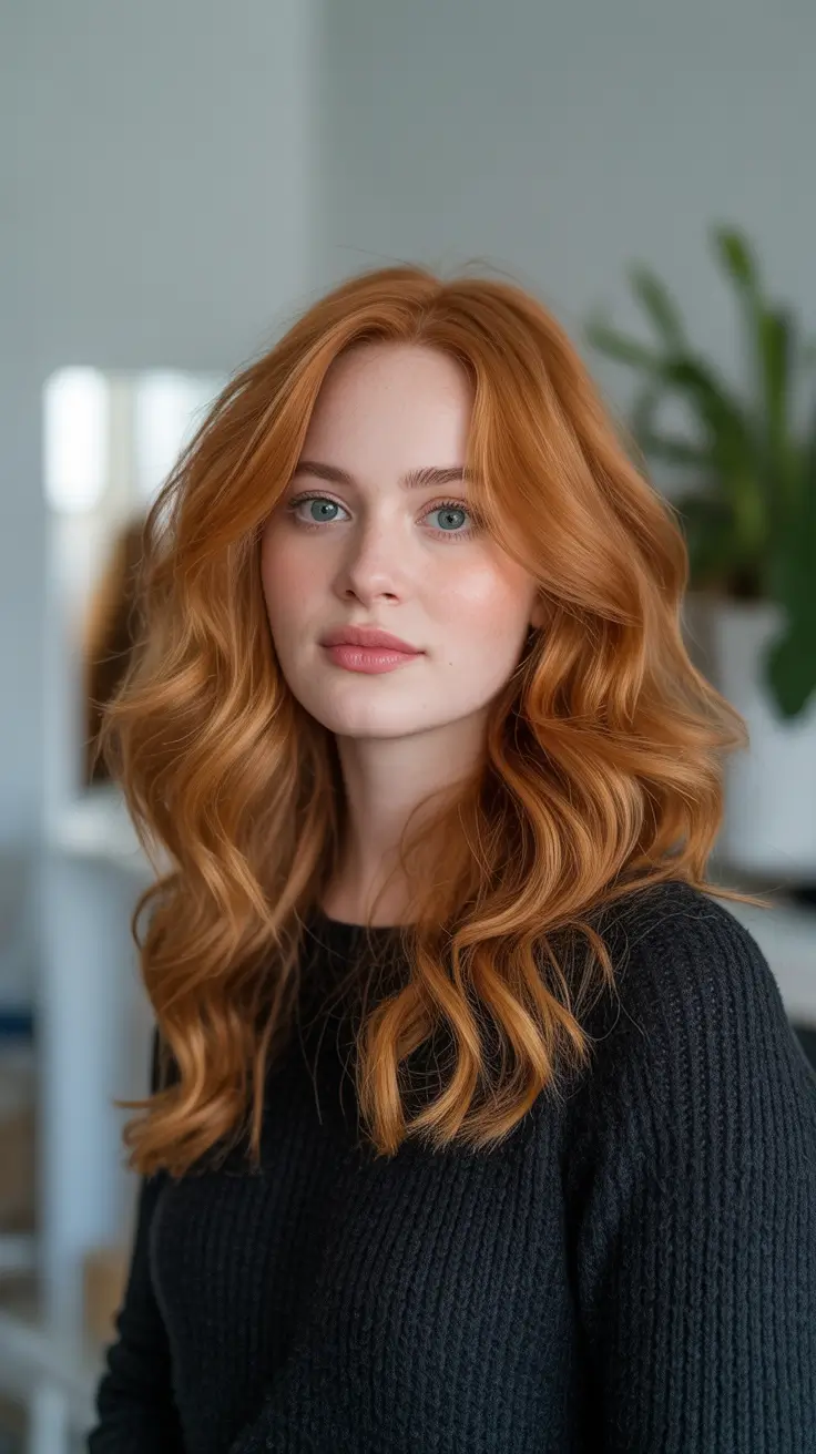 Top hair color trends 2026 - Soft Ginger Waves With Cozy Shine