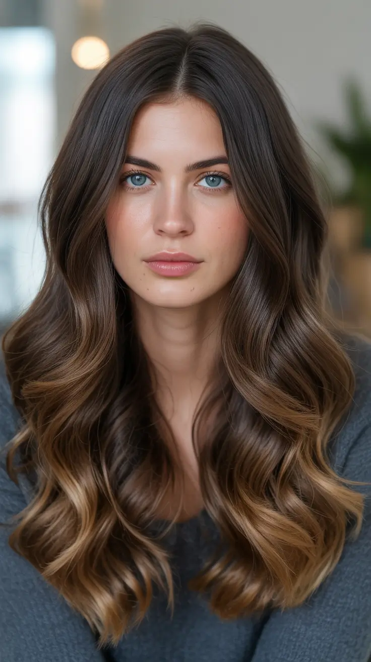 Top Hair Color Trends 2026 You Will See Everywhere - Soft Mocha Melt For Long Brunettes