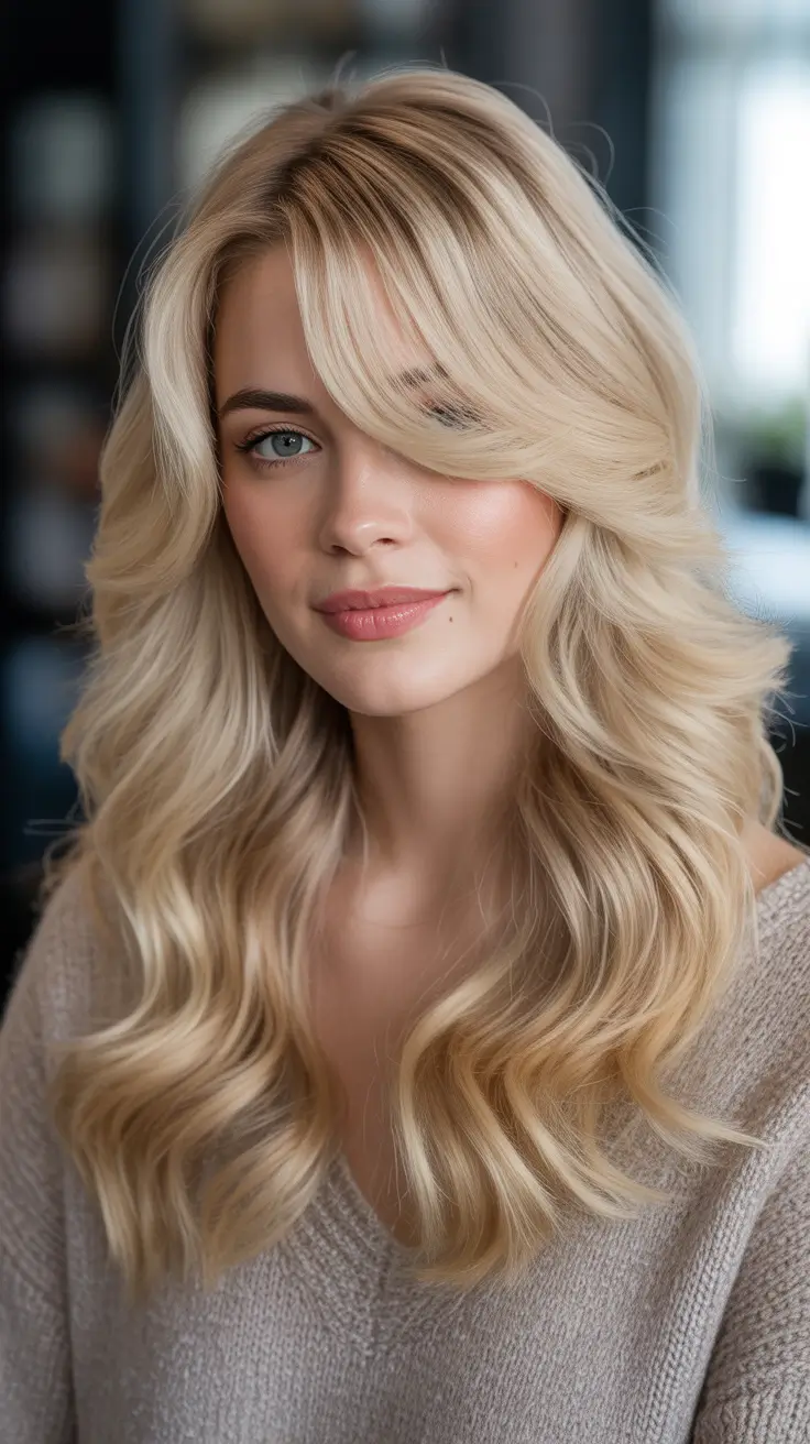 Top hair color trends 2026 - Vanilla Cream Blonde With Airy Side Fringe