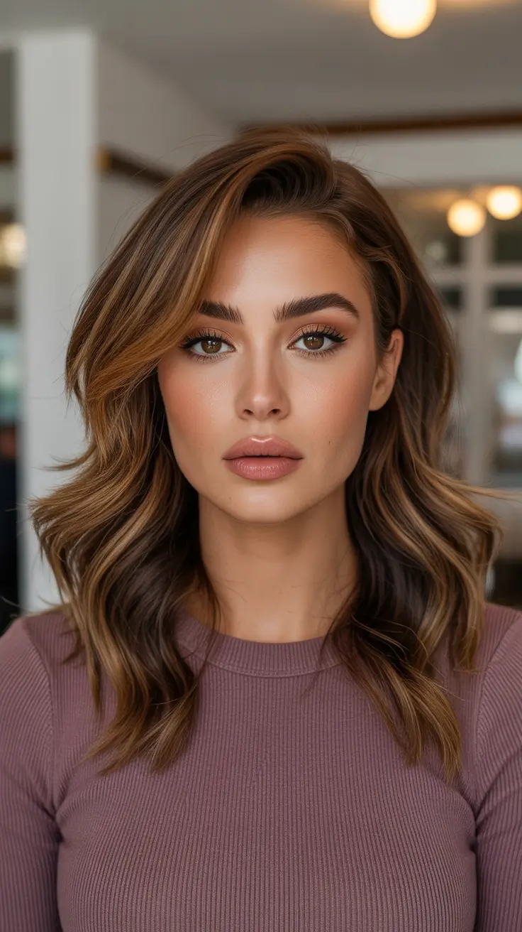Top Hair Color Trends 2026 You Will See Everywhere - Bronzed Brunette Waves With Side Part
