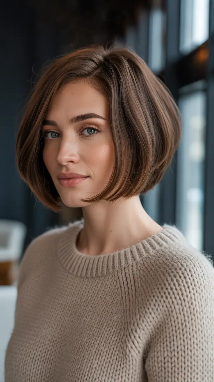 Top hair color trends 2026 - Glossy French Bob In Mushroom Brown