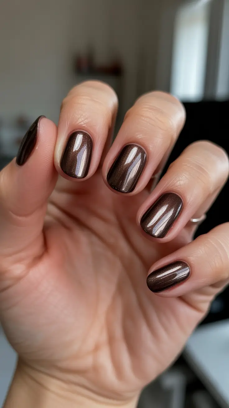 Trending Nail Colors 2026 Rich Cocoa Chrome Rounds