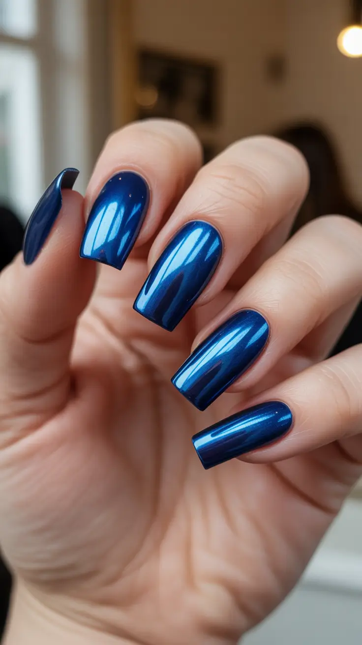 trending nail colors 2026 Electric Sapphire Chrome Statement
