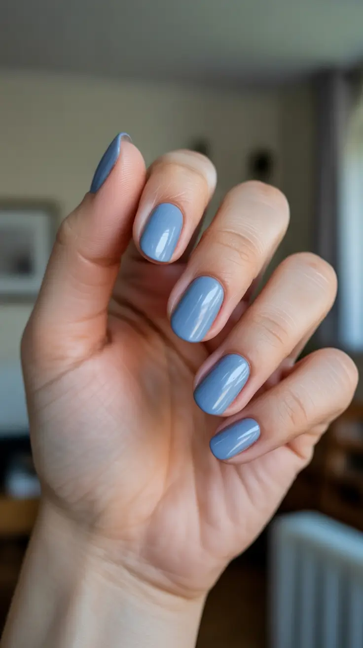 Trending Nail Colors 2026 Smoky Periwinkle Short Rounds