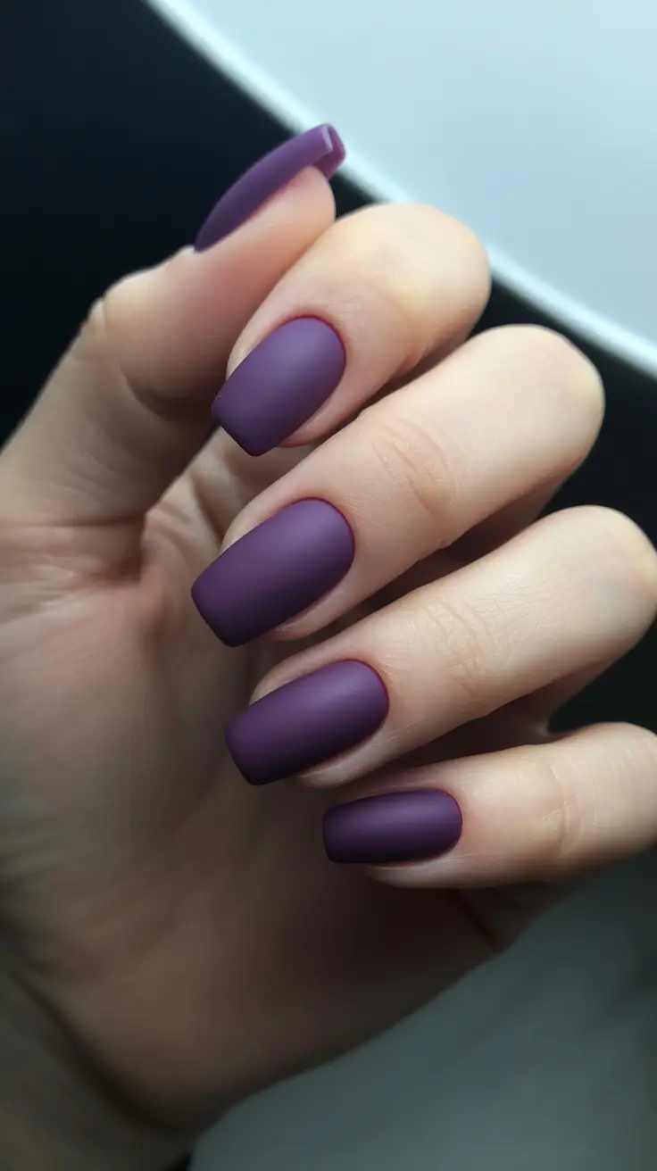 Trending Nail Colors 2026 Matte Deep Plum Coffin Nails