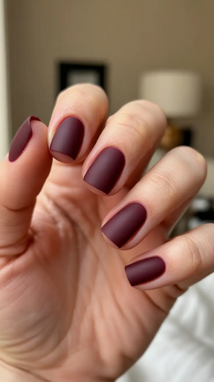 trending nail colors 2026 Deep Matte Plum For Cozy Nights
