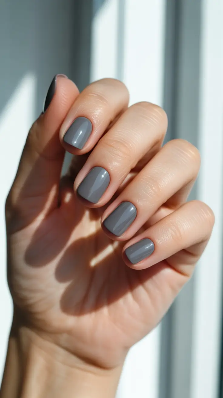 trending nail colors 2026 Cool Urban Gray For Everyday Chic
