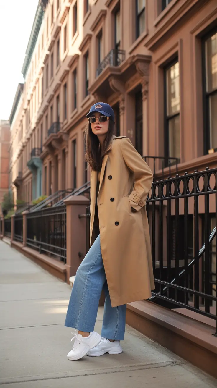 Chic New York outfits 2026 - Uptown Trench With Weekend Sneakers