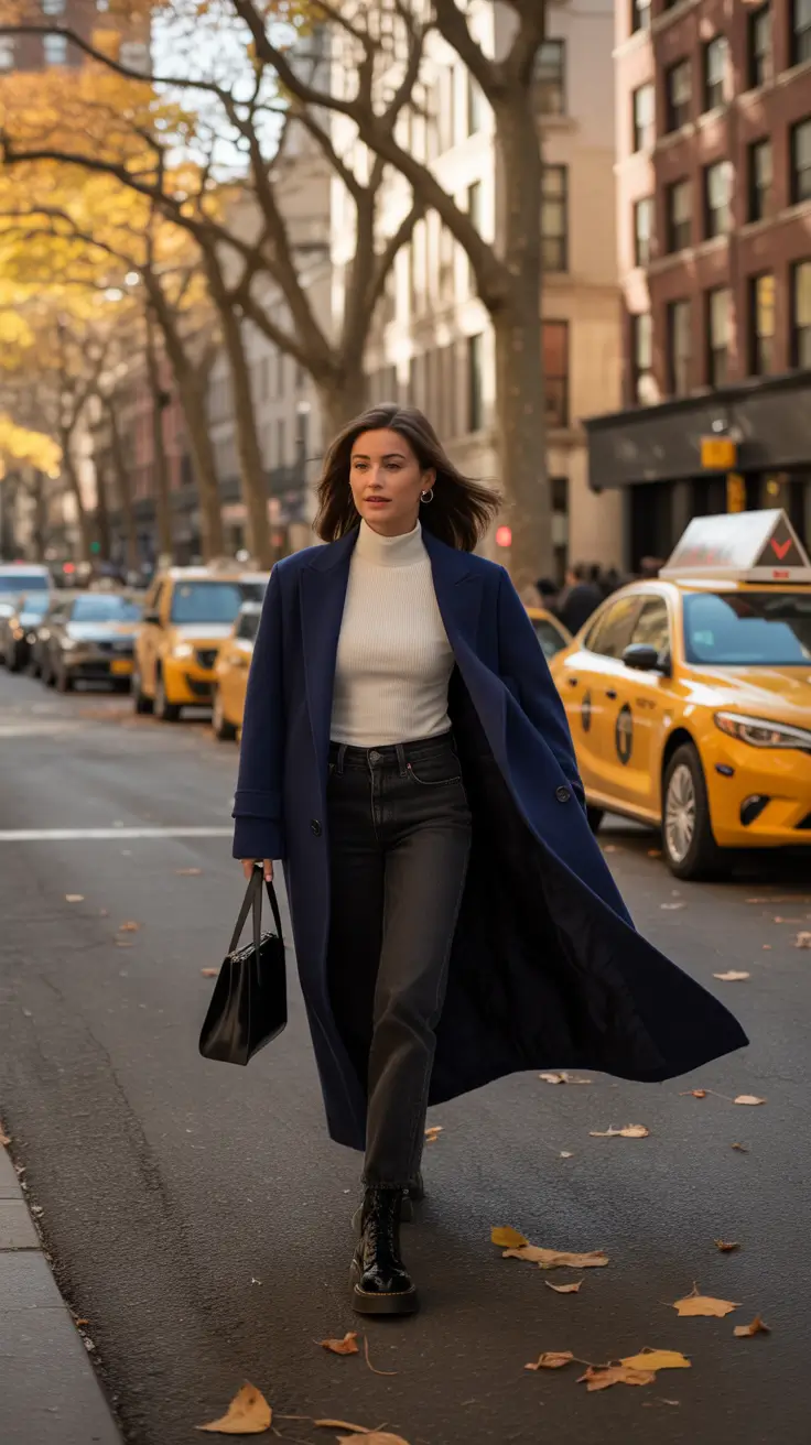 Chic New York outfits 2026 - Midnight Blue Coat, Daylight Confidence