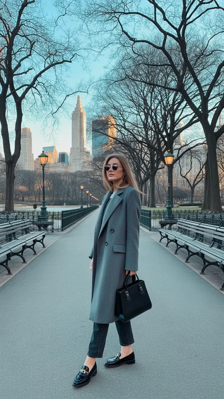 Chic New York outfits 2026 - Steel grey layers for uptown mornings
