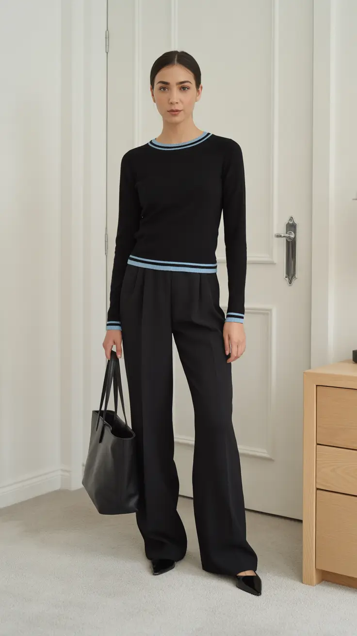 Office Outfit Ideas For Work 2026 - Sporty-Trim Knit And Fluid Trousers