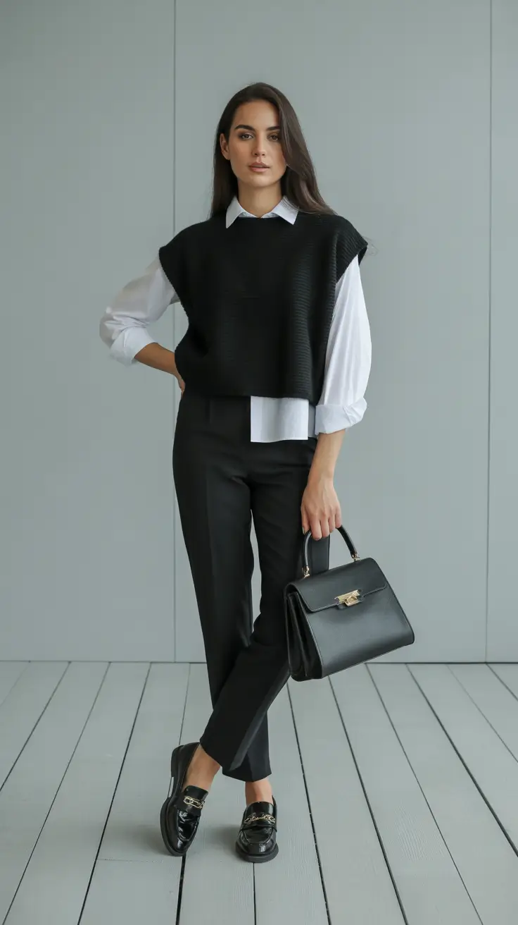 Office outfit ideas for work 2026 - Modern Oversized Vest With Crisp Shirt And Ankle Pants