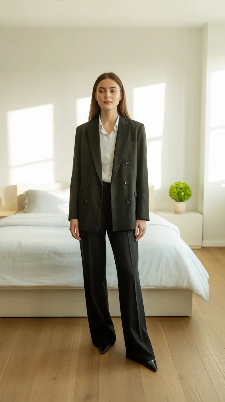 Office outfit ideas for work 2026 - Tailored Power Suit With Relaxed Trousers