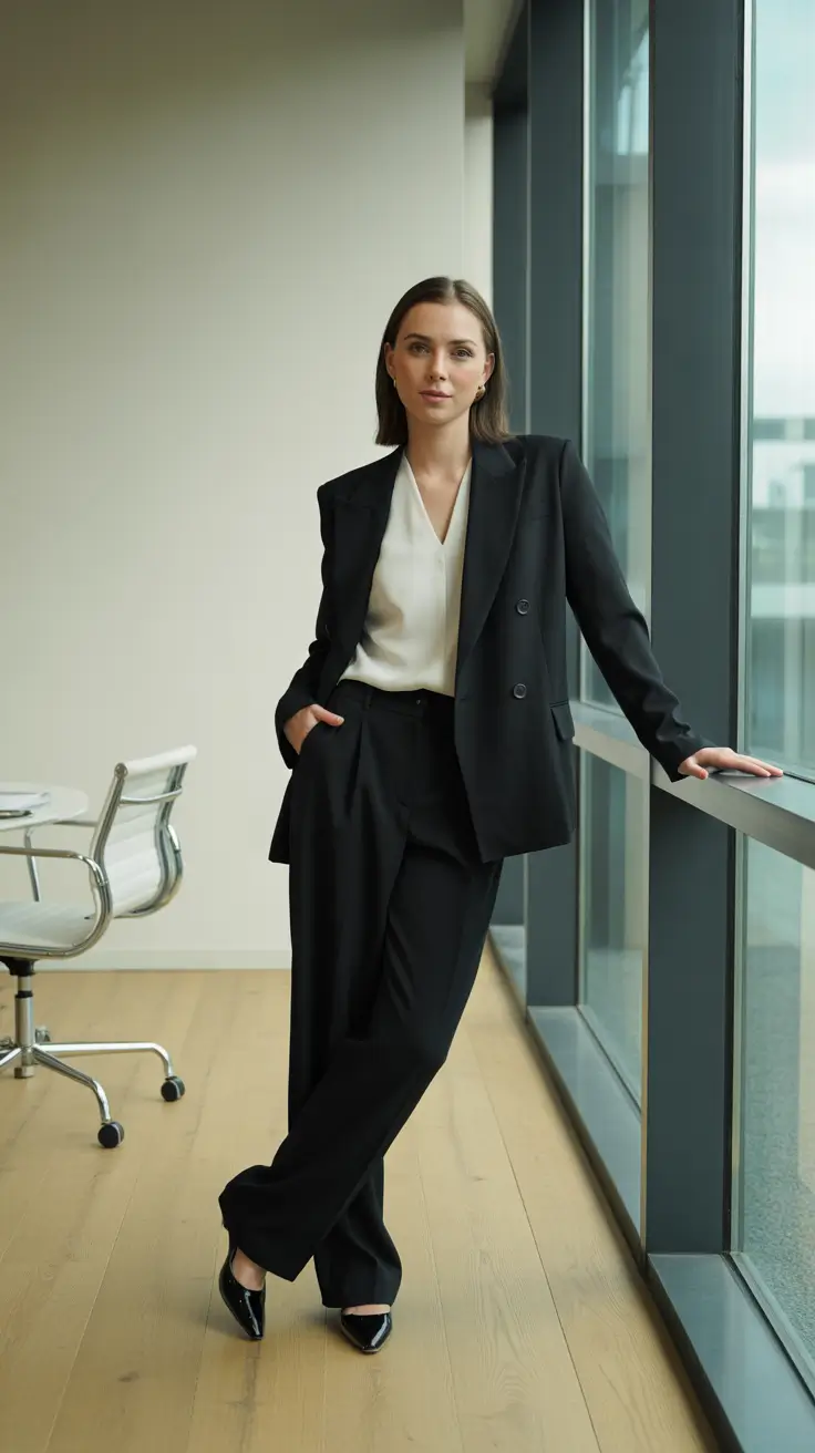Office outfit ideas for work 2026 - Soft-Structured Blazer With Silk V-Neck Shell