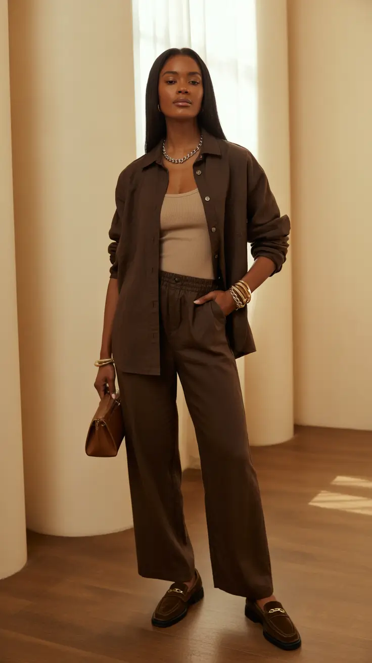 Outfits for Black Women in 2026 - Monochrome Cocoa Ease