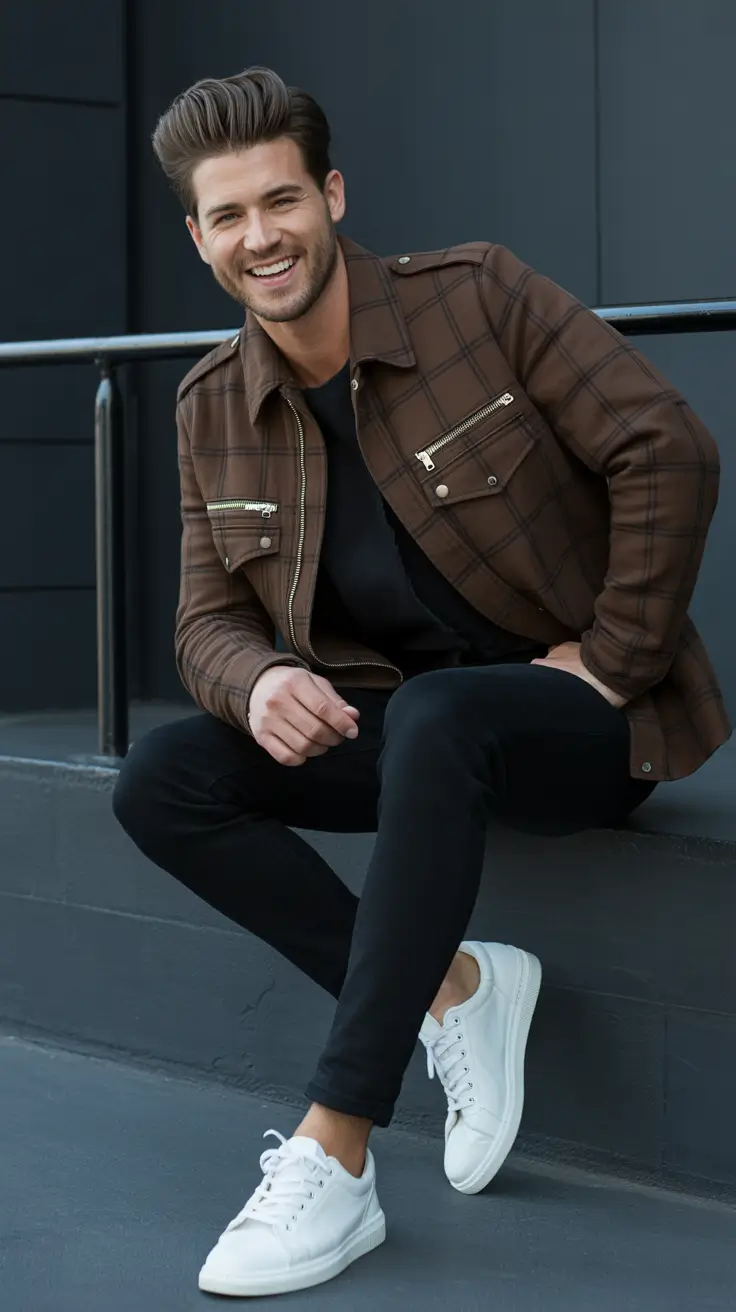 Modern outfits for men 2026 - Checked Overshirt With Black Foundations