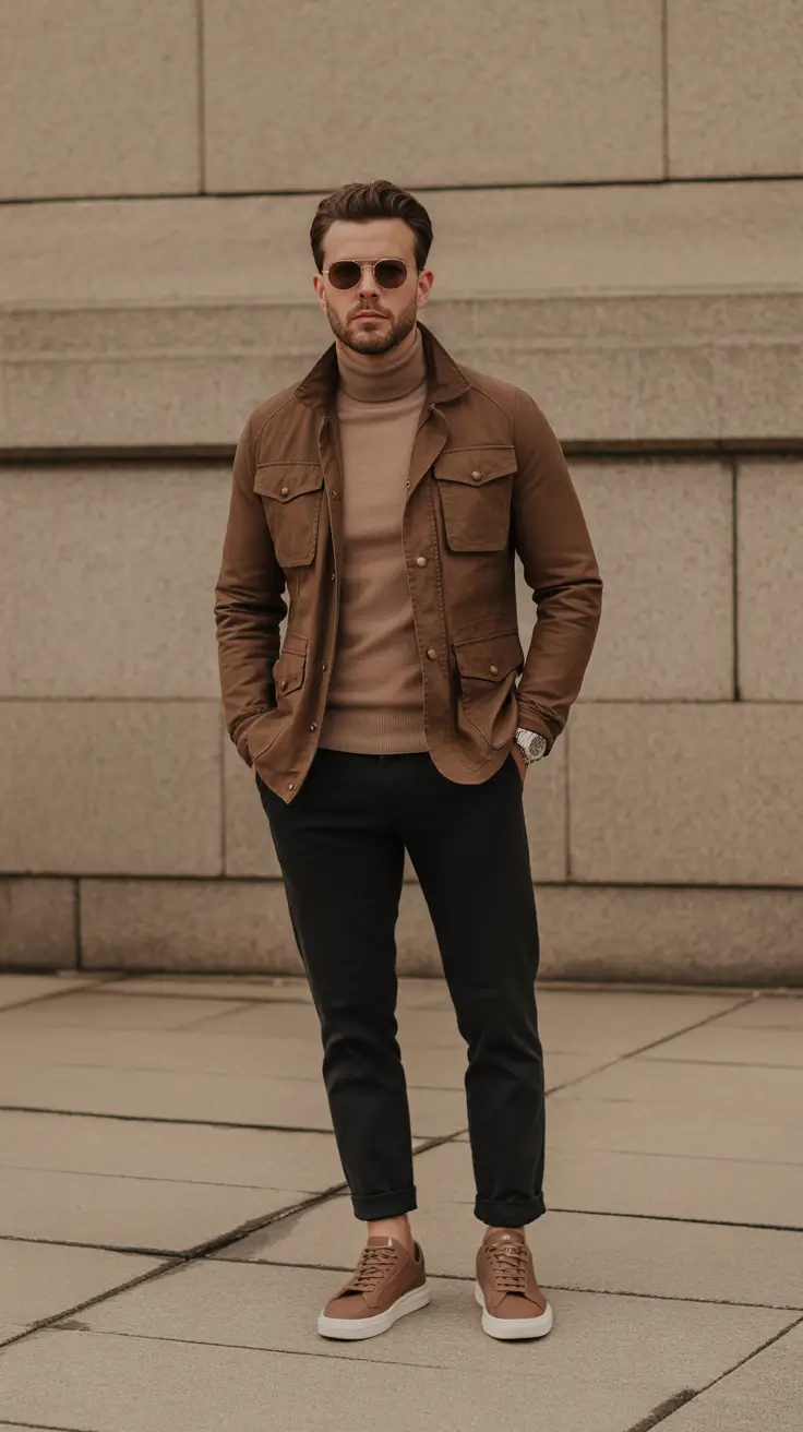 Modern outfits for men 2026 - Field Jacket And Tonal Turtleneck