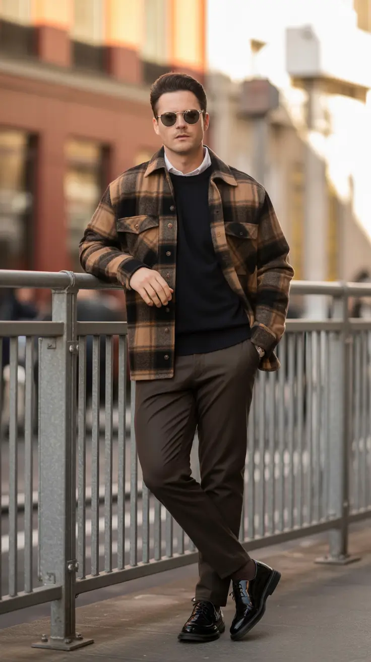 Modern outfits for men 2026 - Plaid Overshirt With Polished Layers