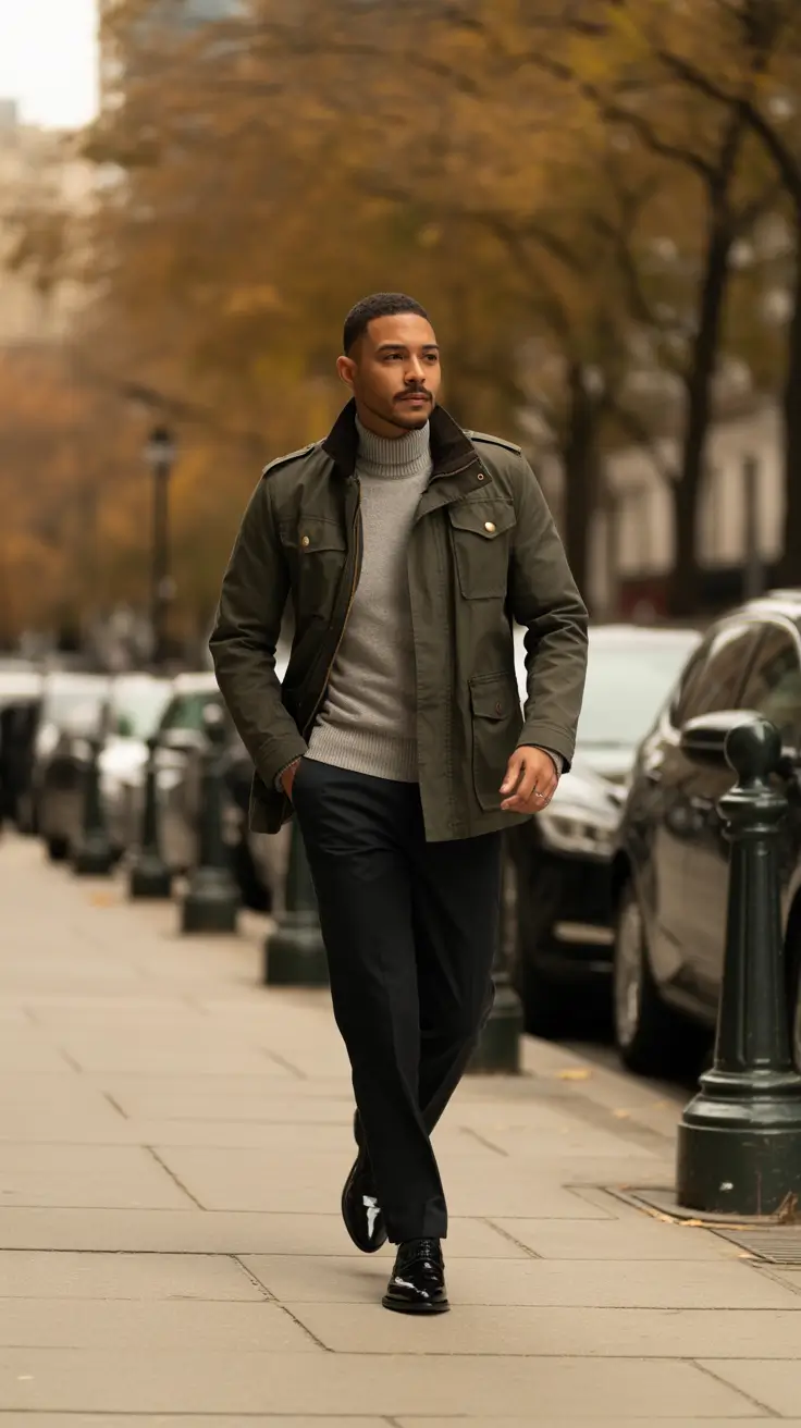 Modern outfits for men 2026 - Field Jacket With Turtleneck Authority