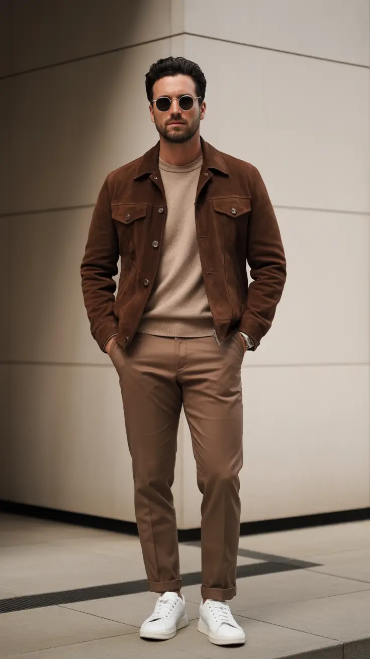 Modern outfits for men 2026 - Suede Trucker And Tonal Neutrals