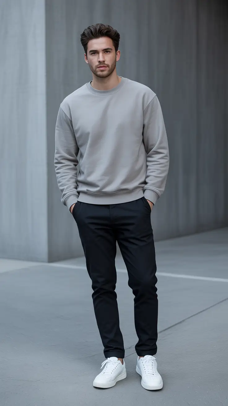 Modern outfits for men 2026 - Monochrome Crewneck And Tapered Chinos