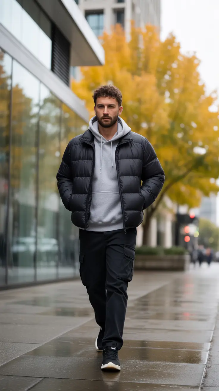 Modern outfits for men 2026 - Puffer, Hoodie, And Tech Cargo Run