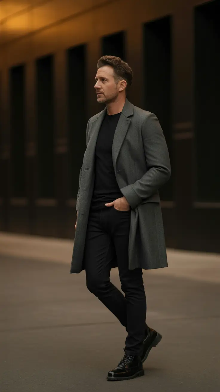 Casual Outfits For Men Over 50 In 2026 - Monochrome Charcoal City Coat