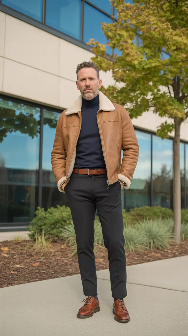 Casual outfits for men over 50 in 2026 - Shearling Collar For Casual Winter Style
